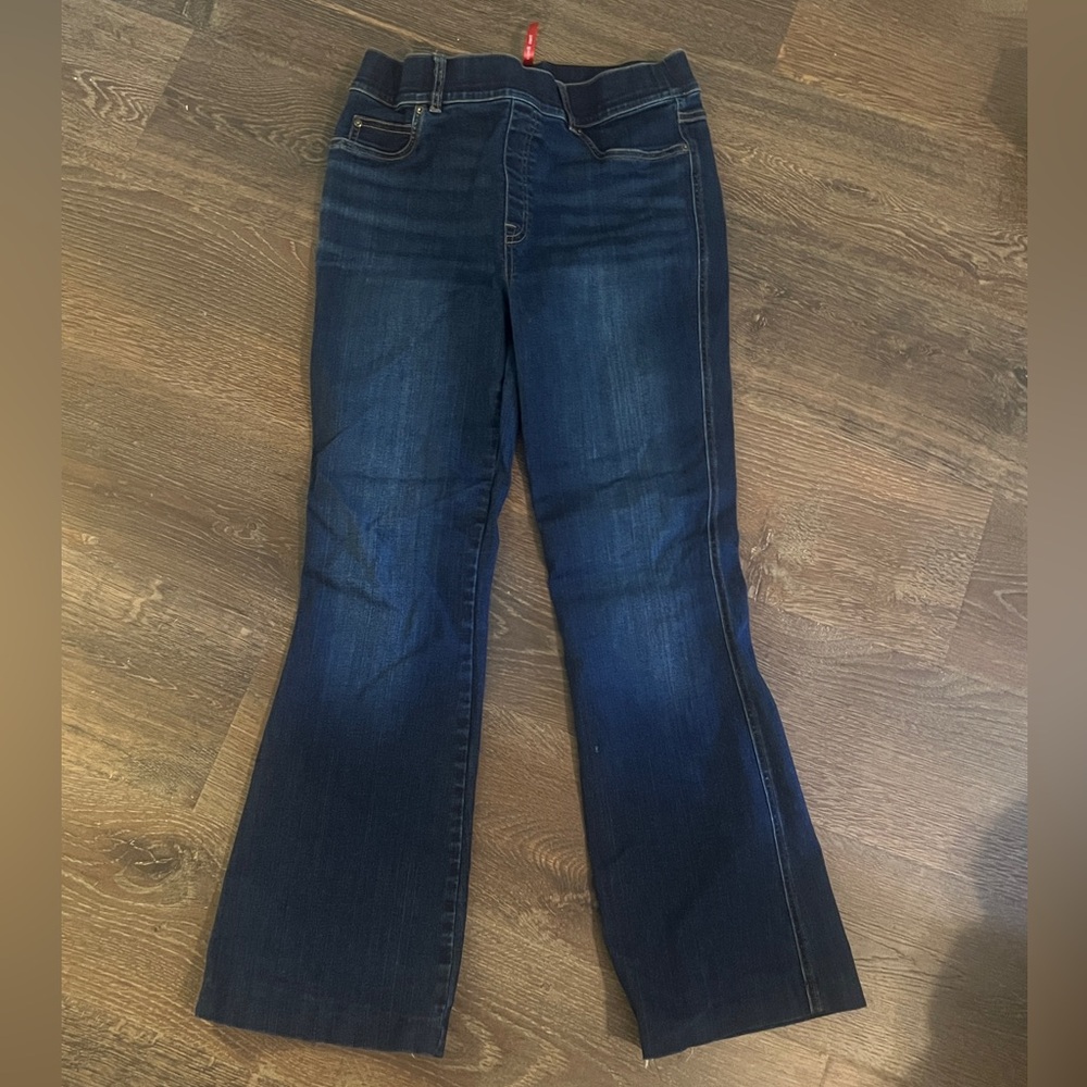 Spanx women jeans Dark Flare stretch denim Large